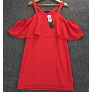 19 COOPER Size XS Red Ruffle Cold Shoulder Dress Sheath Casual Party